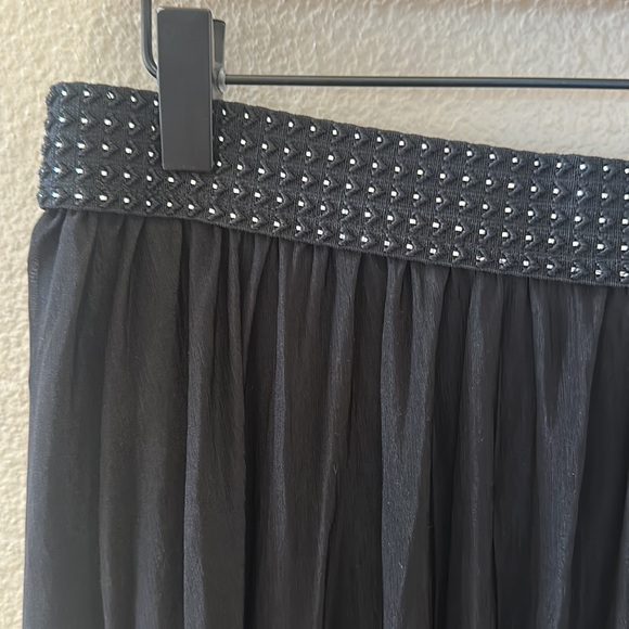 H&M Black Sheer High Side Slit Elastic Waist Pull On Maxi Skirt Size M - Picture 3 of 11